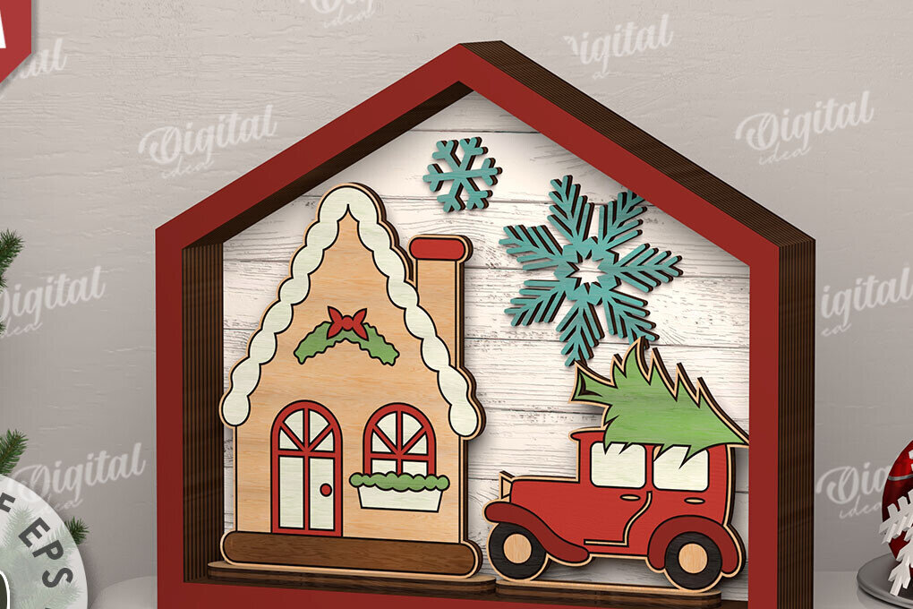 Intra απο ξύλο plywood 3mm-4mm πάχος Τρισδιάστατο ξύλινο χριστουγεννιάτικο σπίτι με λέιζερ Δίασταση 15x15 cm INTRAFABR-111131875