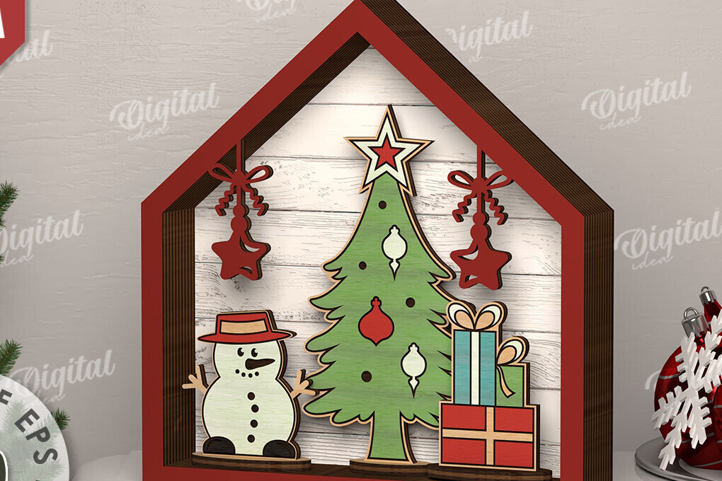 Intra απο ξύλο plywood 3mm-4mm πάχος Τρισδιάστατο ξύλινο χριστουγεννιάτικο σπίτι με λέιζερ Δίασταση 15x15 cm INTRAFABR-111131974