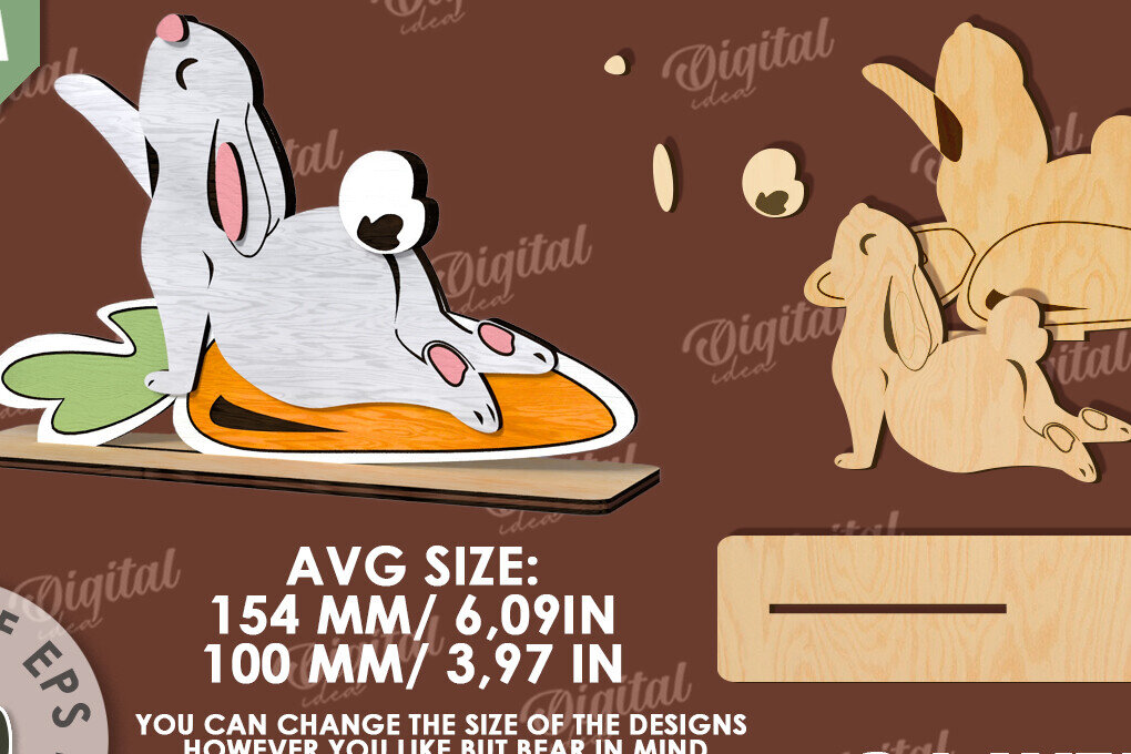 Intra απο ξύλο plywood 3mm-4mm πάχος 3D ξύλινο πασχαλινό λαγουδάκι με λέιζερ Δίασταση 15x15 cm INTRAFABR-115496490 - Image 2