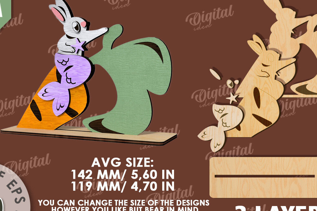 Intra απο ξύλο plywood 3mm-4mm πάχος 3D ξύλινο πασχαλινό λαγουδάκι με λέιζερ Δίασταση 15x15 cm INTRAFABR-115496607 - Image 2