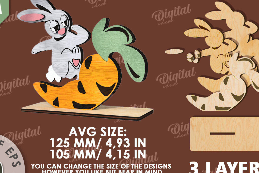 Intra απο ξύλο plywood 3mm-4mm πάχος 3D ξύλινο πασχαλινό λαγουδάκι με λέιζερ Δίασταση 15x15 cm INTRAFABR-115496690 - Image 2