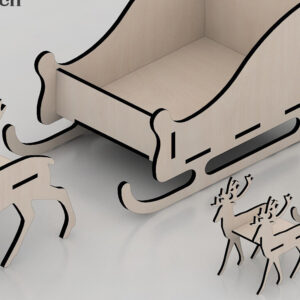 Intra απο ξύλο plywood 3mm-4mm πάχος 3D ξύλινο έλκηθρο Άγιου Βασίλη με ελάφια 272 Δίασταση 30x20 cm INTRAFABR-53991601