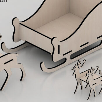 Intra απο ξύλο plywood 3mm-4mm πάχος 3D ξύλινο έλκηθρο Άγιου Βασίλη με ελάφια 272 Δίασταση 30x20 cm INTRAFABR-53991601 - Image 1