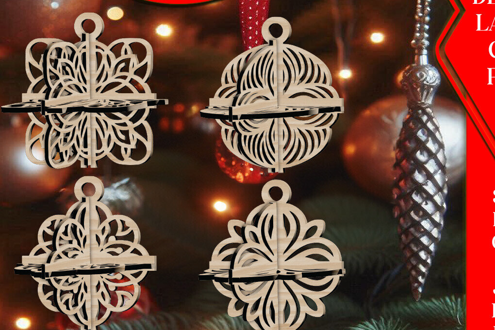 Intra απο ξύλο plywood 3mm-4mm πάχος 3D Χριστουγεννιάτικο 4Balls V27 Δίασταση 1x1 cm INTRAFABR-109319317