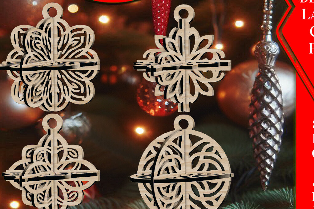 Intra απο ξύλο plywood 3mm-4mm πάχος 3D Χριστουγεννιάτικο 4Balls V28 Δίασταση 1x1 cm INTRAFABR-109319429