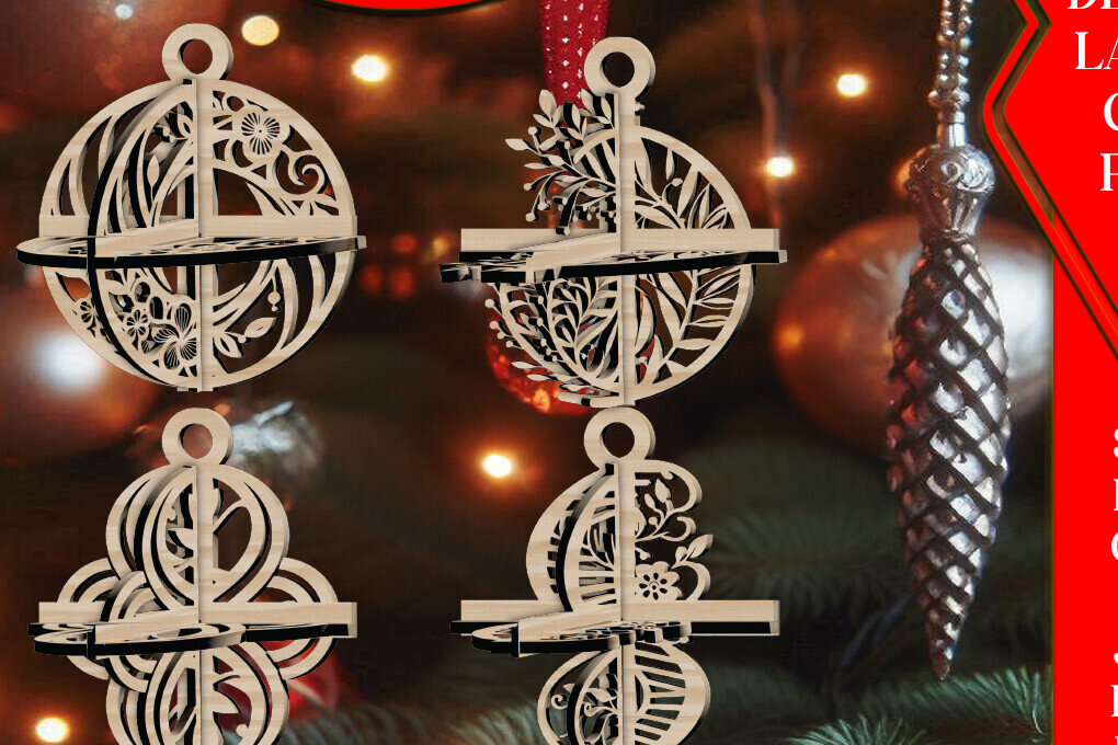 Intra απο ξύλο plywood 3mm-4mm πάχος 3D Χριστουγεννιάτικο 4Balls V42 Δίασταση 1x1 cm INTRAFABR-109321004