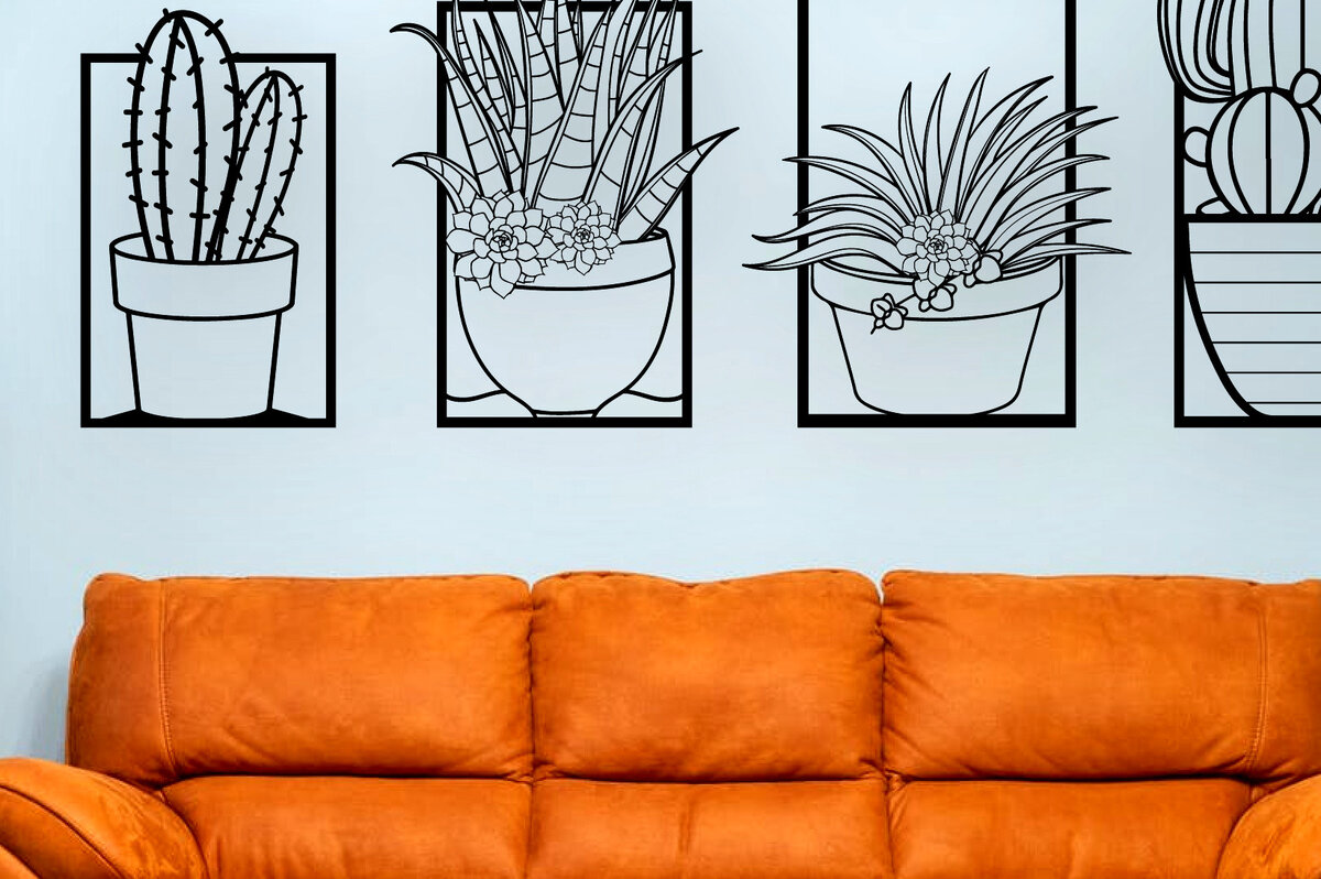 Intra απο ξύλο plywood 3mm-4mm πάχος 4 Διακόσμηση τοίχου με κάκτους Δίασταση 15x15 cm INTRAFABR-24787951