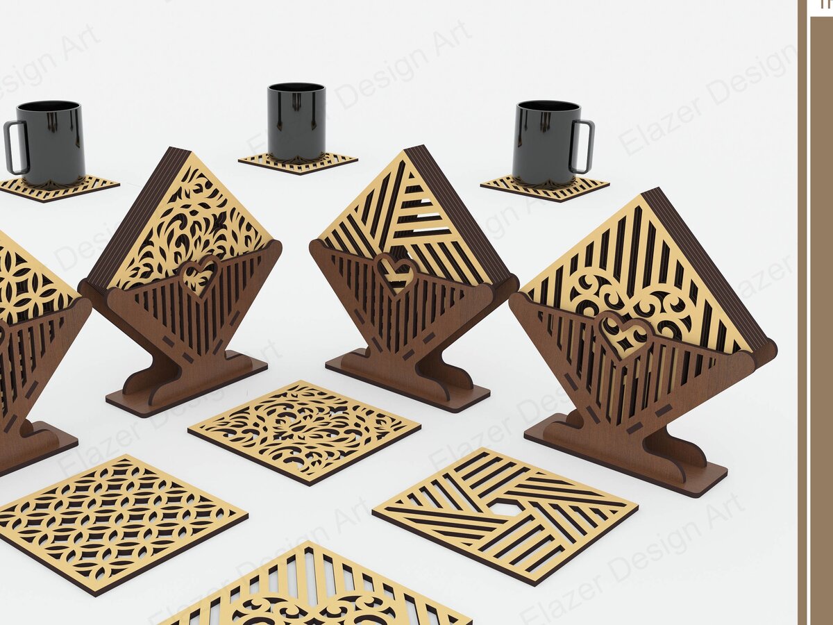 Intra απο ξύλο plywood 3mm-4mm πάχος Σουβέρ με 4 διακοσμητικό σχέδιο Δίασταση 15x15 cm INTRAFABR-72656403