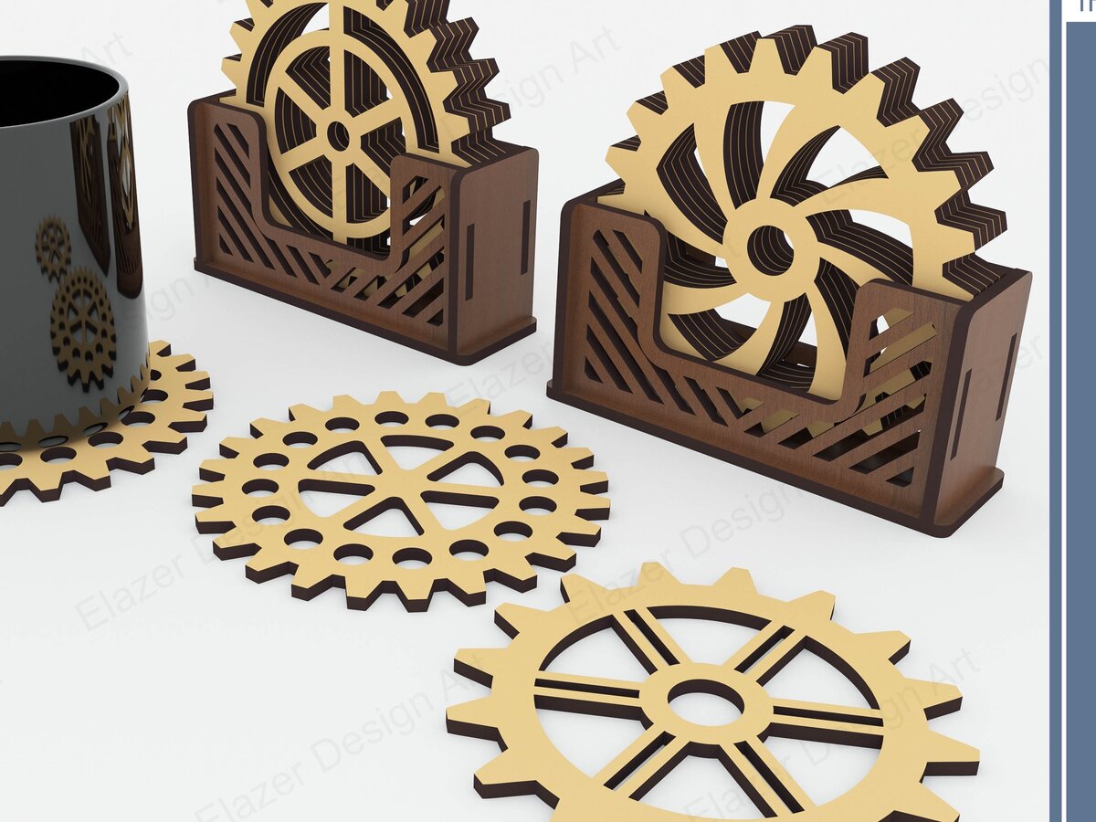 Intra απο ξύλο plywood 3mm-4mm πάχος 4 Σουβέρ σε κουτί με διαφορετικό σχέδιο τροχού Δίασταση 15x15 cm INTRAFABR-72392269 - Image 1