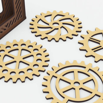 Intra απο ξύλο plywood 3mm-4mm πάχος 4 Σουβέρ σε κουτί με διαφορετικό σχέδιο τροχού Δίασταση 15x15 cm INTRAFABR-72392269 - Image 3
