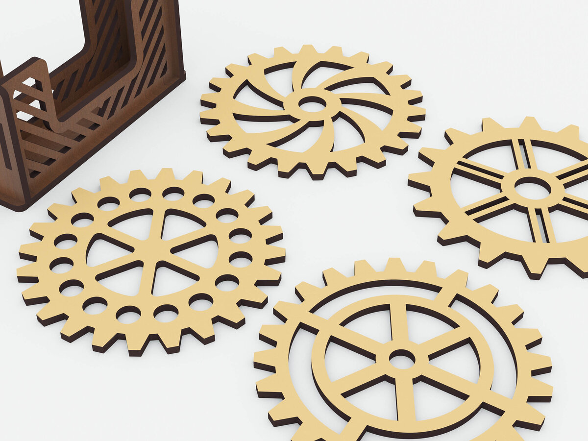 Intra απο ξύλο plywood 3mm-4mm πάχος 4 Σουβέρ σε κουτί με διαφορετικό σχέδιο τροχού Δίασταση 15x15 cm INTRAFABR-72392269 - Image 3