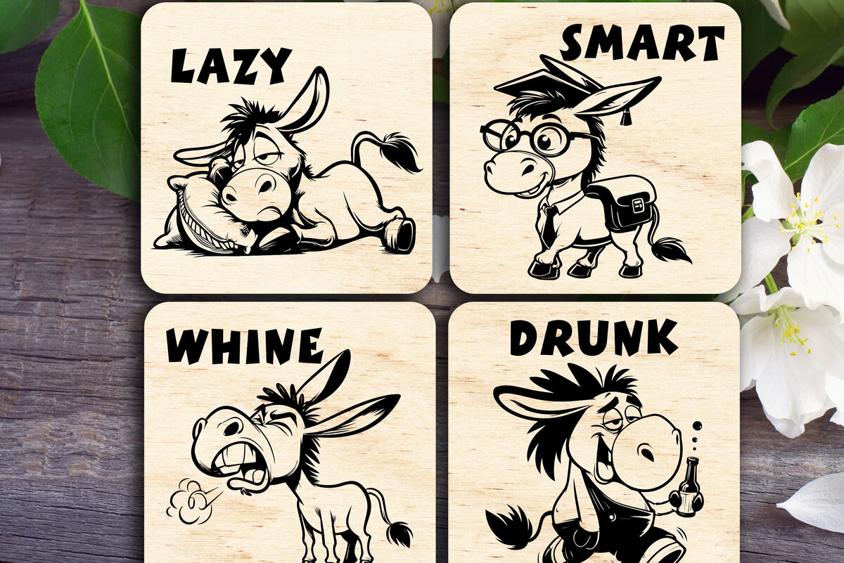 Intra απο ξύλο plywood 3mm-4mm πάχος 4 Αστεία σουβέρ γαϊδουριών Δίασταση 30x20 cm INTRAFABR-109579755