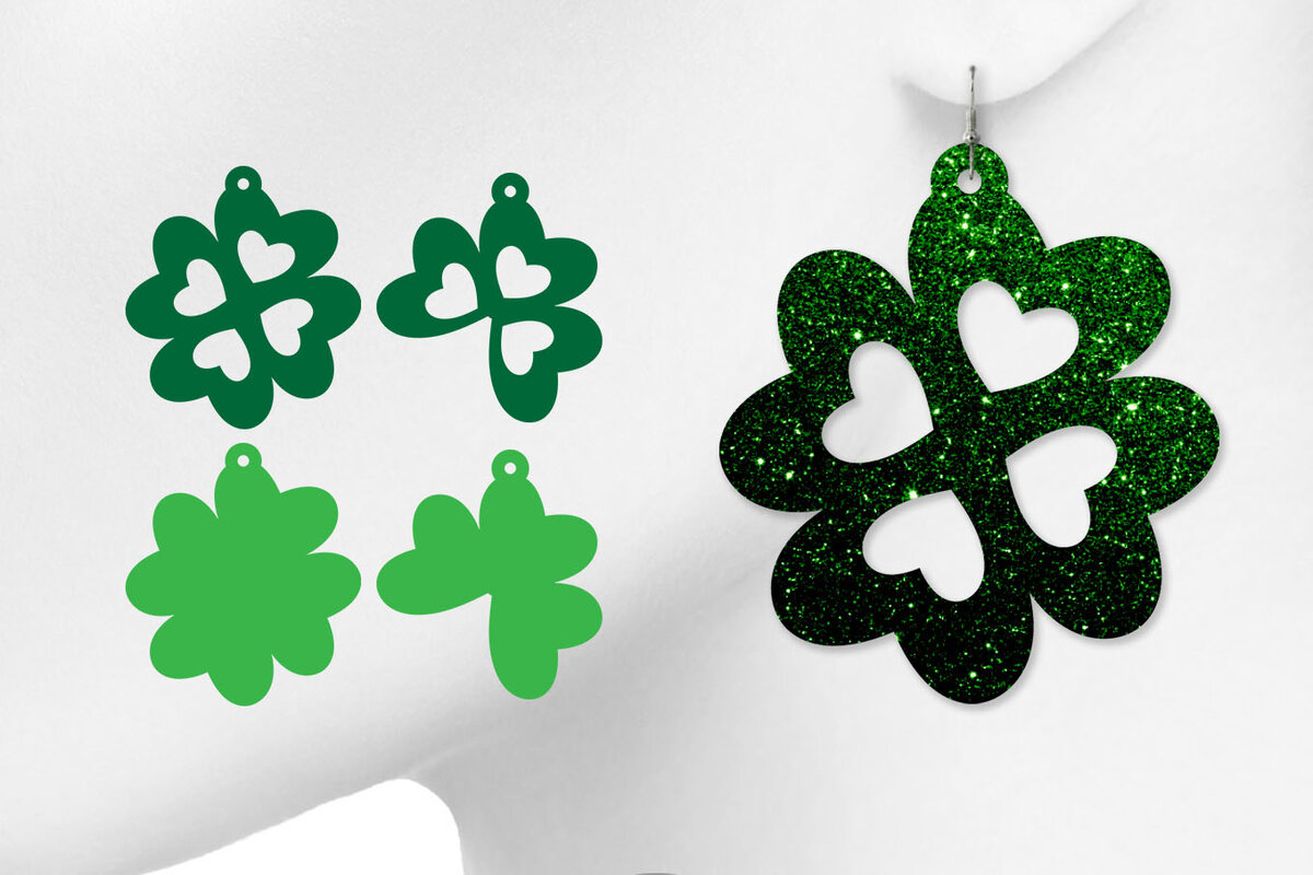 Intra απο ξύλο plywood 3mm-4mm πάχος Σκουλαρίκια με 4 φύλλα τριφύλλι, ημέρα του Αγίου Πατρικίου Δίασταση 3x3 cm INTRAFABR-6920853