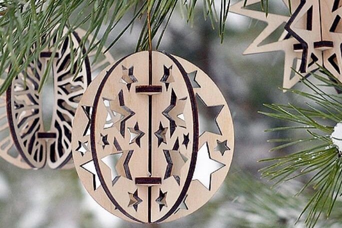 Intra απο ξύλο plywood 3mm-4mm πάχος 4 τμχ 3D Στολίδι Χριστουγεννιάτικου Δέντρου Δίασταση 3x3 cm INTRAFABR-39112471