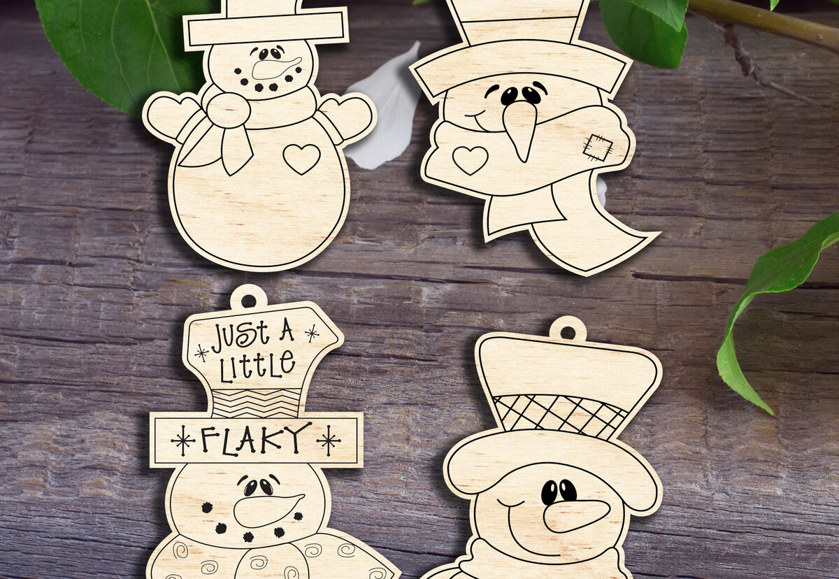 Intra απο ξύλο plywood 3mm-4mm πάχος 4 Χιονάνθρωποι Δίασταση 8x8 cm INTRAFABR-28903500