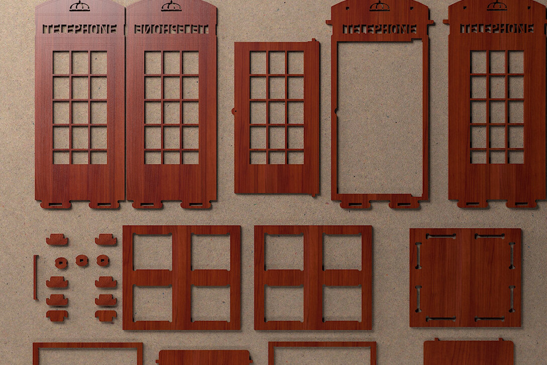 Intra απο ξύλο plywood 3mm-4mm πάχος κοπής 4mm London Telephone Δίασταση 30x20 cm INTRAFABR-42349125 - Image 2