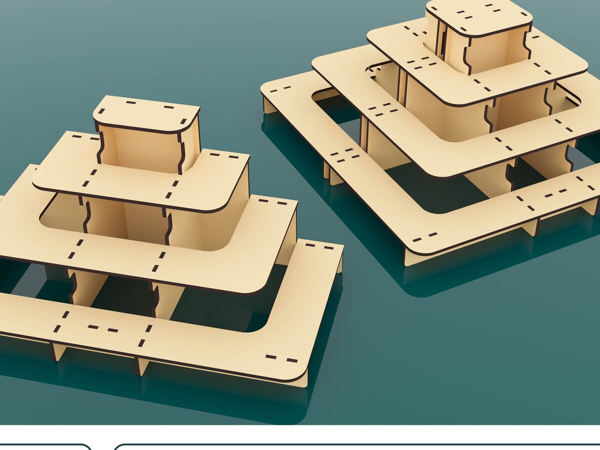 Intra απο ξύλο plywood 3mm-4mm πάχος με λέιζερ κομμένα με βάση 4 ραφιών Δίασταση 15x15 cm INTRAFABR-67083955 - Image 1