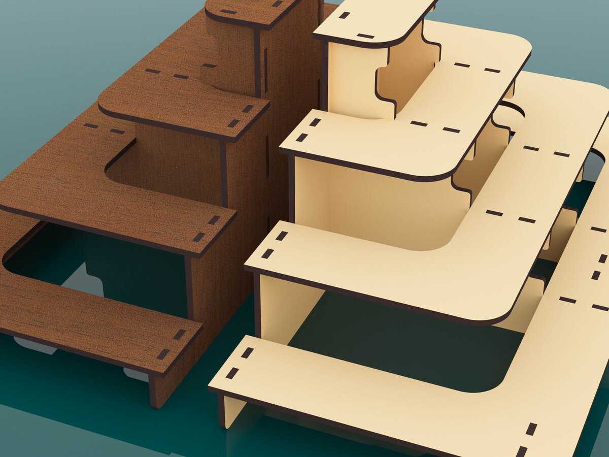 Intra απο ξύλο plywood 3mm-4mm πάχος με λέιζερ κομμένα με βάση 4 ραφιών Δίασταση 15x15 cm INTRAFABR-67083955 - Image 2
