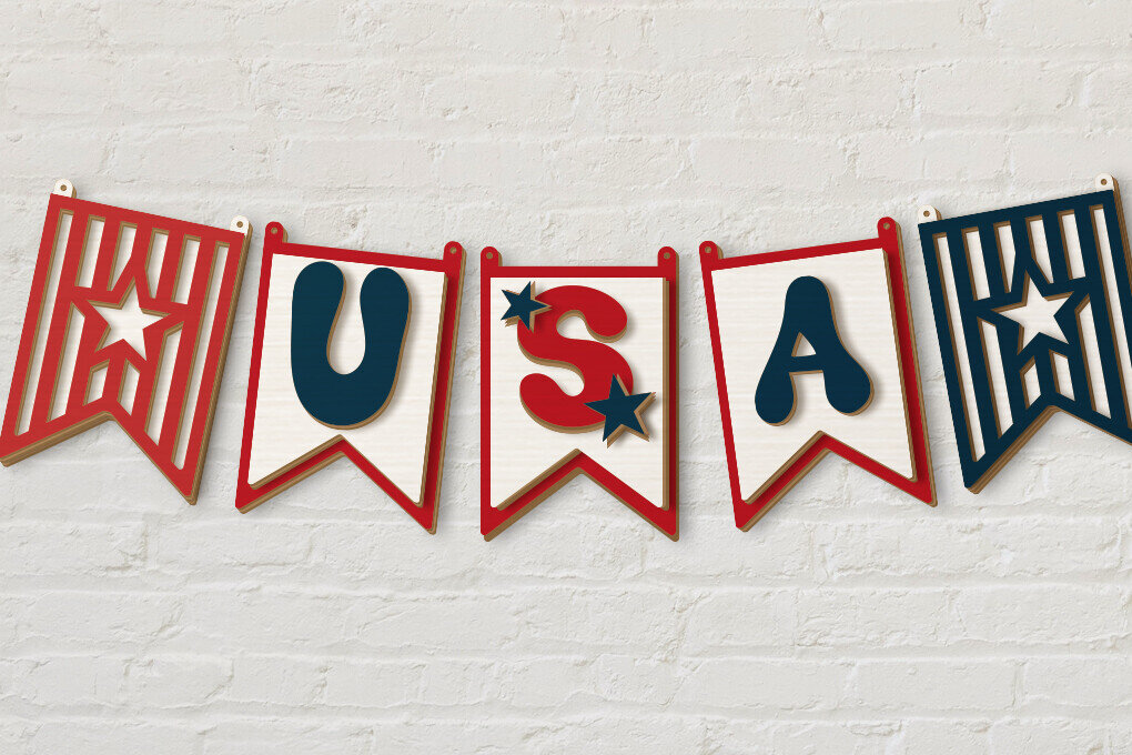 Intra απο ξύλο plywood 3mm-4mm πάχος 4 Ιουλίου Banner | Γιρλάντα Δίασταση 50x20 cm INTRAFABR-121891579