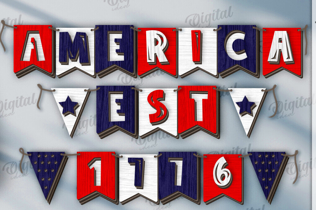 Intra απο ξύλο plywood 3mm-4mm πάχος 4 Ιουλίου Banner . Διακόσμηση σπιτιού Δίασταση 30x20 cm INTRAFABR-121904726