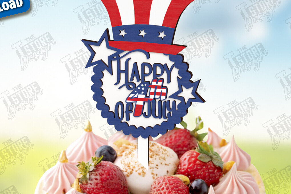 Intra απο ξύλο plywood 3mm-4mm πάχος 4 Ιουλίου Cake Topper | CNC Δίασταση 30x20 cm INTRAFABR-121893615