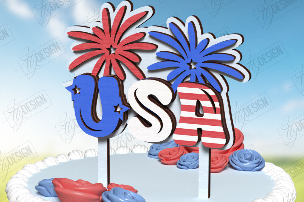 Intra απο ξύλο plywood 3mm-4mm πάχος 4 Ιουλίου Cake Topper | CNC Δίασταση 30x20 cm INTRAFABR-121914102