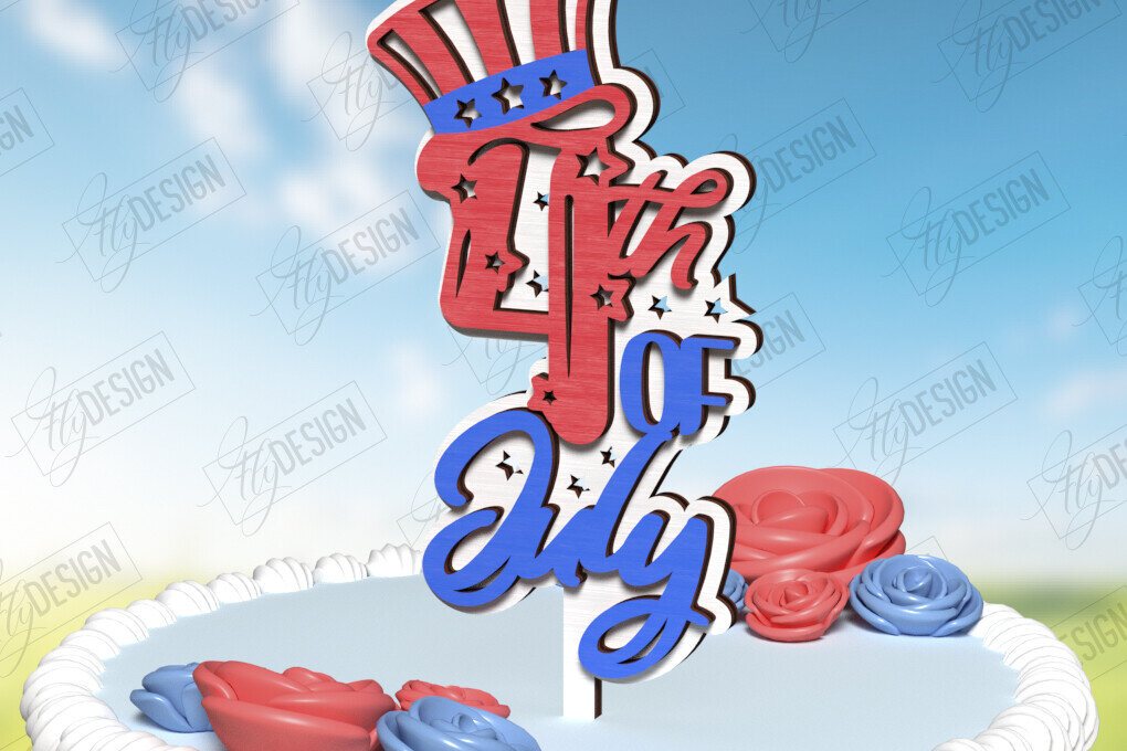 Intra απο ξύλο plywood 3mm-4mm πάχος 4 Ιουλίου Cake Topper | CNC Δίασταση 30x20 cm INTRAFABR-121914105