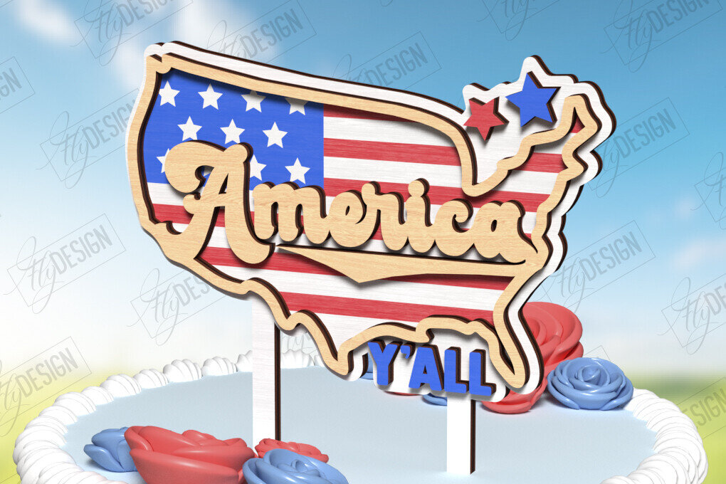 Intra απο ξύλο plywood 3mm-4mm πάχος 4 Ιουλίου Cake Topper | CNC Δίασταση 30x20 cm INTRAFABR-121914111 - Image 1