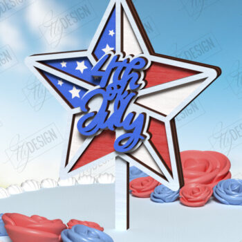 Intra απο ξύλο plywood 3mm-4mm πάχος 4 Ιουλίου Cake Topper | CNC Δίασταση 30x20 cm INTRAFABR-122083028 - Image 1