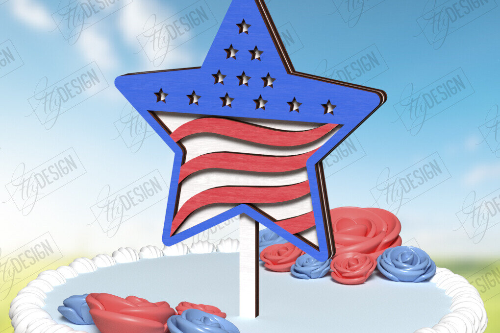 Intra απο ξύλο plywood 3mm-4mm πάχος 4 Ιουλίου Cake Topper | CNC Δίασταση 30x20 cm INTRAFABR-122083031 - Image 1