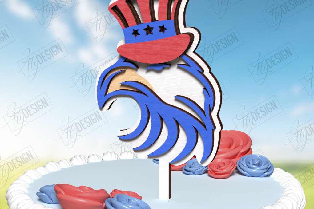 Intra απο ξύλο plywood 3mm-4mm πάχος 4 Ιουλίου Cake Topper | CNC Δίασταση 30x20 cm INTRAFABR-122083034