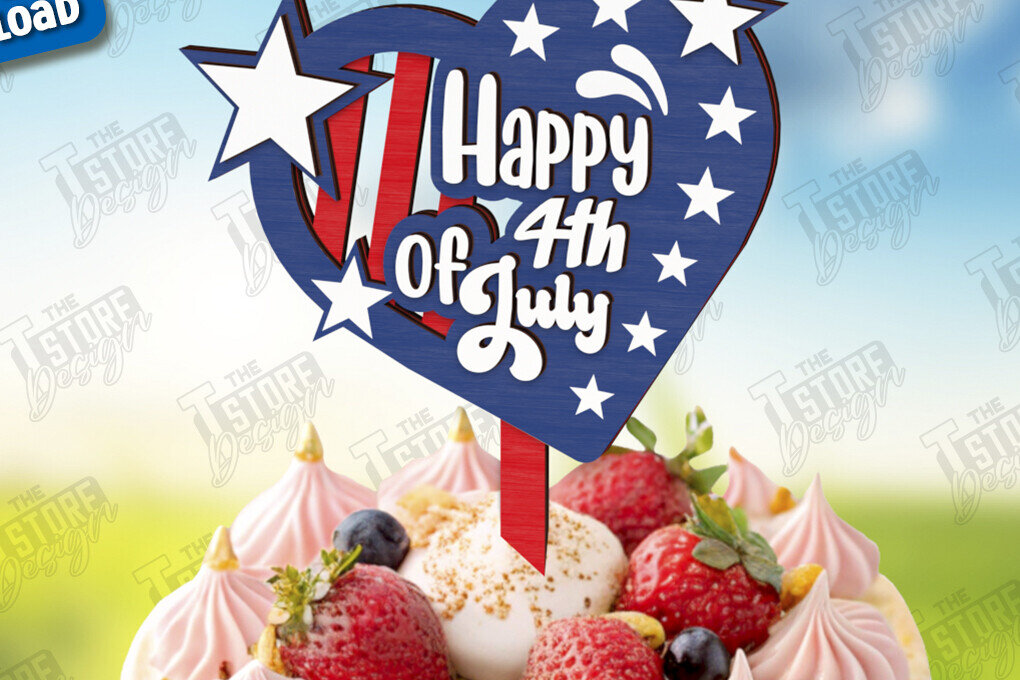 Intra απο ξύλο plywood 3mm-4mm πάχος 4 Ιουλίου Cake Topper | CNC Δίασταση 30x20 cm INTRAFABR-121430513