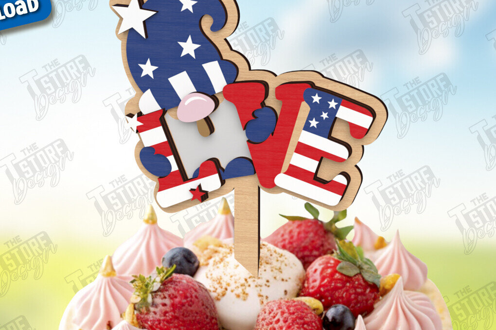 Intra απο ξύλο plywood 3mm-4mm πάχος 4 Ιουλίου Cake Topper | CNC Δίασταση 30x20 cm INTRAFABR-121430518