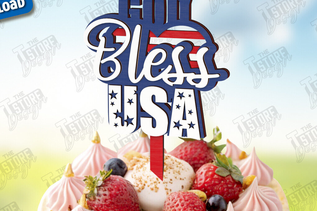 Intra απο ξύλο plywood 3mm-4mm πάχος 4 Ιουλίου Cake Topper | CNC Δίασταση 30x20 cm INTRAFABR-121893589