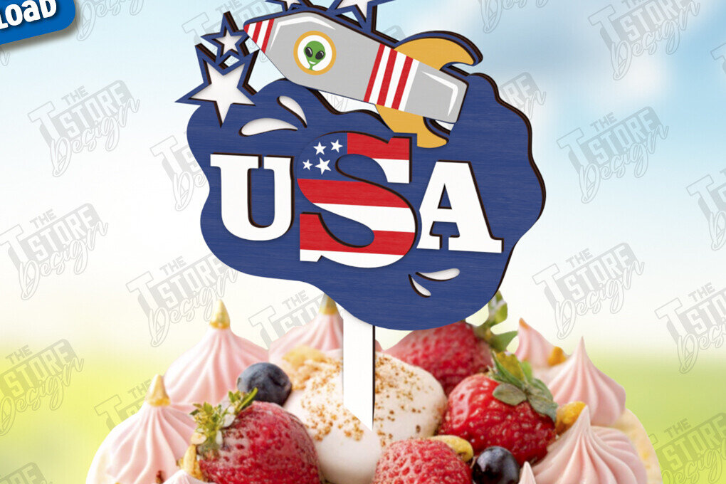 Intra απο ξύλο plywood 3mm-4mm πάχος 4 Ιουλίου Cake Topper | CNC Δίασταση 30x20 cm INTRAFABR-121893602