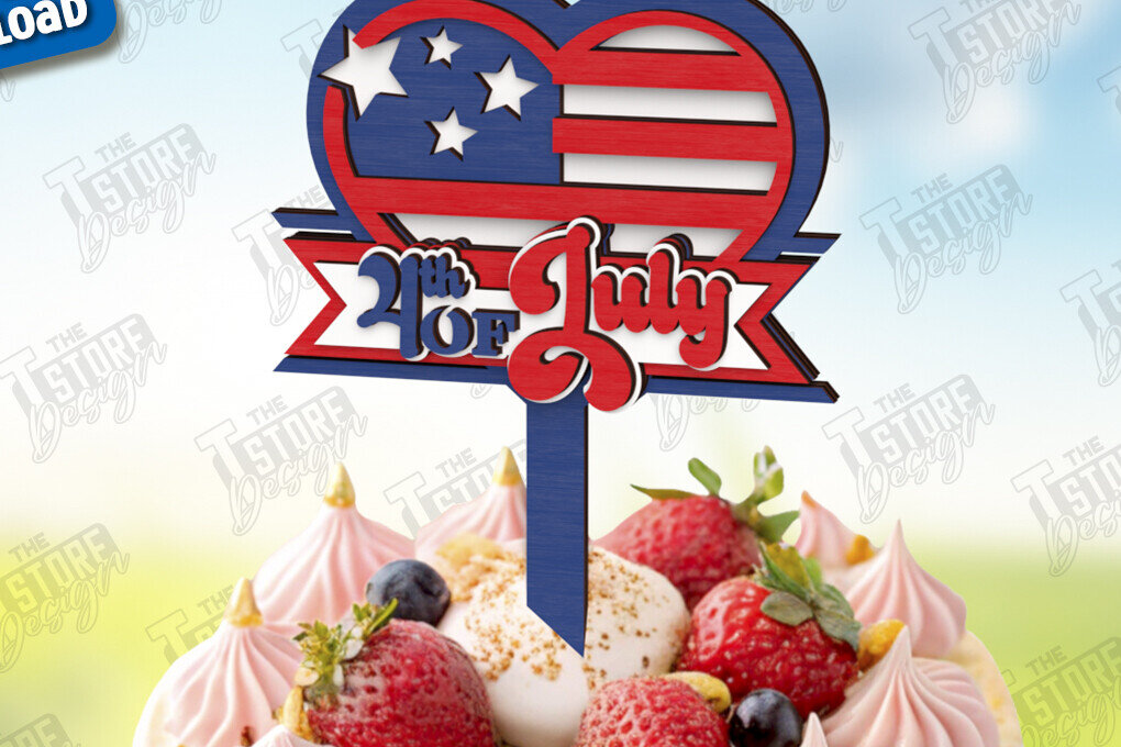 Intra απο ξύλο plywood 3mm-4mm πάχος 4 Ιουλίου Cake Topper | CNC Δίασταση 30x20 cm INTRAFABR-121893609