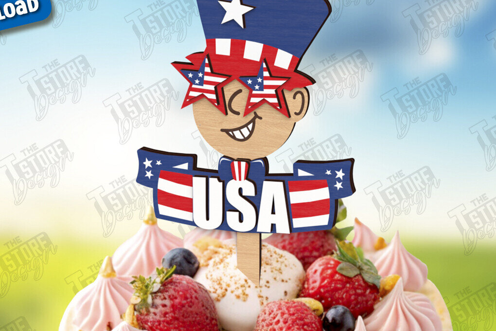 Intra απο ξύλο plywood 3mm-4mm πάχος 4 Ιουλίου Cake Topper | CNC Δίασταση 30x20 cm INTRAFABR-121430511