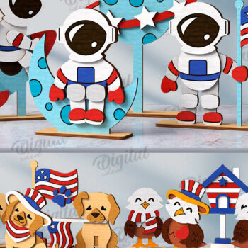 Intra απο ξύλο plywood 3mm-4mm πάχος 4th of July Characters Cut  Δίασταση 30x20 cm INTRAFABR-123141504 - Image 1