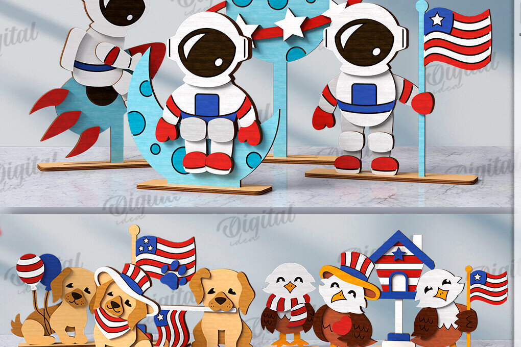 Intra απο ξύλο plywood 3mm-4mm πάχος 4th of July Characters Cut  Δίασταση 30x20 cm INTRAFABR-123141504