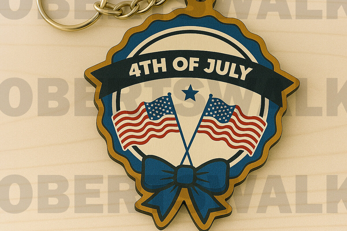 Intra απο ξύλο plywood 3mm-4mm πάχος 4 Ιουλίου Flags Keychain Δίασταση 6x6 cm INTRAFABR-122905515