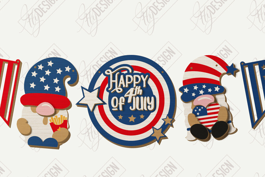 Intra απο ξύλο plywood 3mm-4mm πάχος 4 Ιουλίου Γιρλάντα | Σημαία Δίασταση 50x20 cm INTRAFABR-122006755