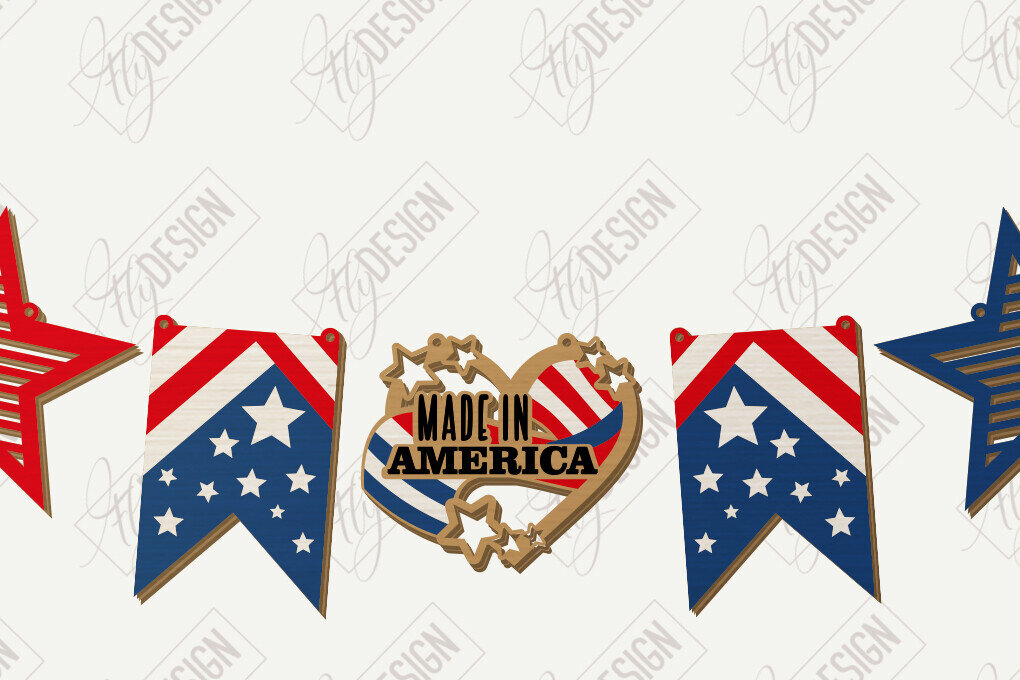 Intra απο ξύλο plywood 3mm-4mm πάχος 4 Ιουλίου Γιρλάντα | Σημαία Δίασταση 50x20 cm INTRAFABR-122006761