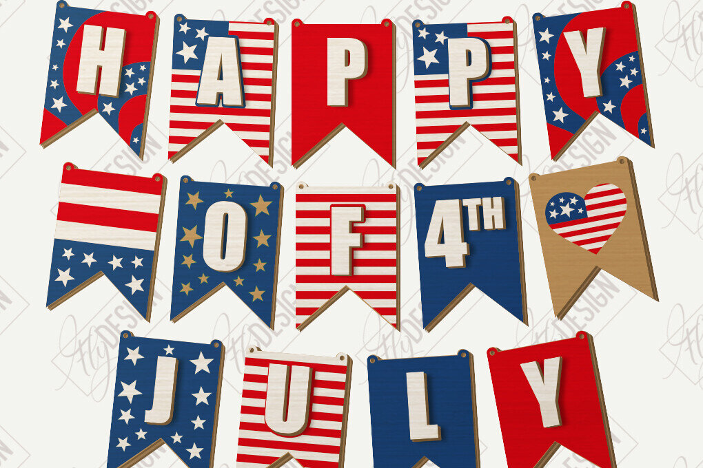 Intra απο ξύλο plywood 3mm-4mm πάχος 4 Ιουλίου Γιρλάντα | Σημαία Δίασταση 50x20 cm INTRAFABR-122006772