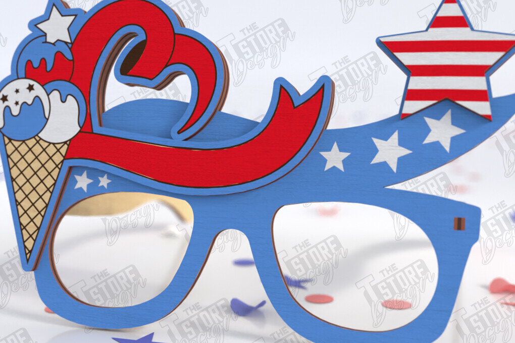 Intra απο ξύλο plywood 3mm-4mm πάχος 4 Ιουλίου Γυαλιά | CNC Δίασταση 15x15 cm INTRAFABR-121594448