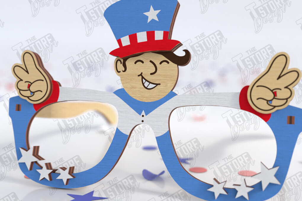 Intra απο ξύλο plywood 3mm-4mm πάχος 4 Ιουλίου Γυαλιά | Κόμμα Δίασταση 15x15 cm INTRAFABR-121354385