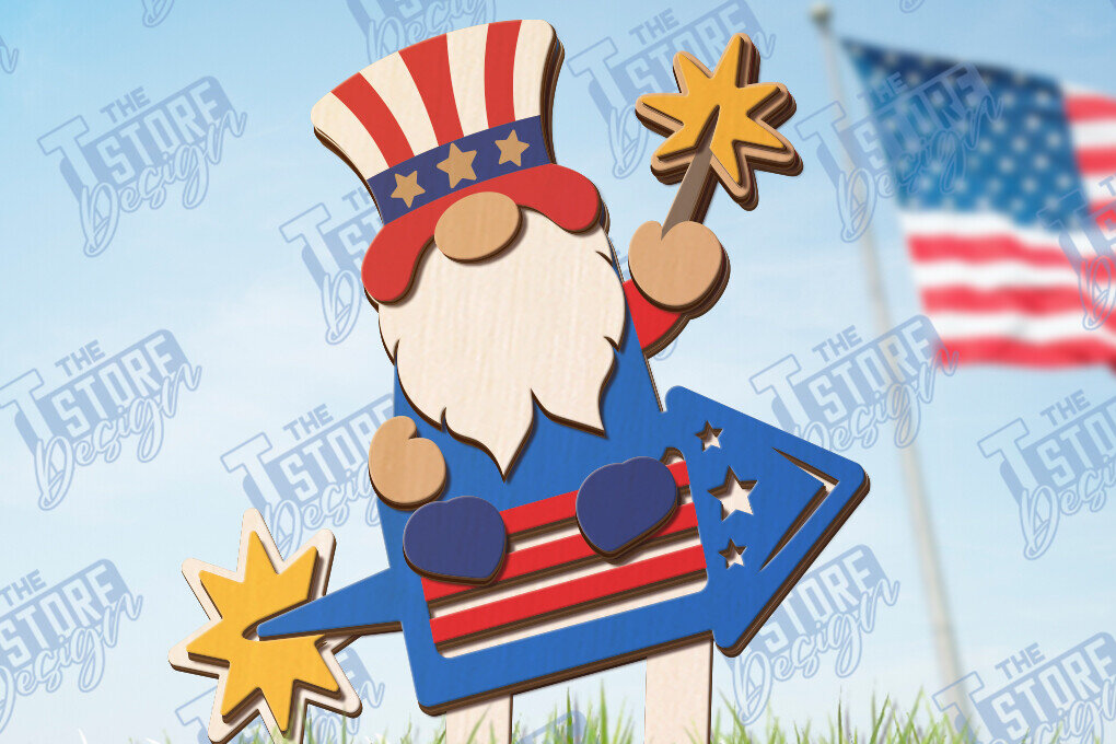 Intra απο ξύλο plywood 3mm-4mm πάχος 4 Ιουλίου Gnome Stakes | CNC Δίασταση 15x15 cm INTRAFABR-120839767