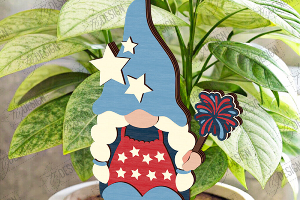 Intra απο ξύλο plywood 3mm-4mm πάχος 4 Ιουλίου Gnome Stakes | CNC Δίασταση 15x15 cm INTRAFABR-121912213