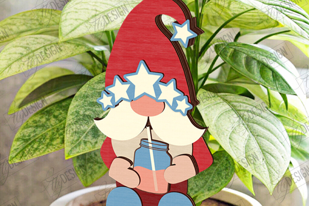 Intra απο ξύλο plywood 3mm-4mm πάχος 4 Ιουλίου Gnome Stakes | CNC Δίασταση 15x15 cm INTRAFABR-122085894