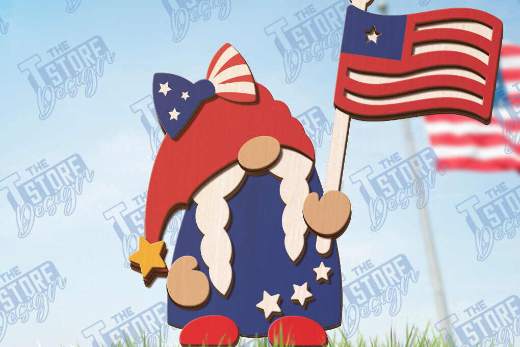 Intra απο ξύλο plywood 3mm-4mm πάχος 4 Ιουλίου Gnome Stakes | CNC Δίασταση 15x15 cm INTRAFABR-120839756