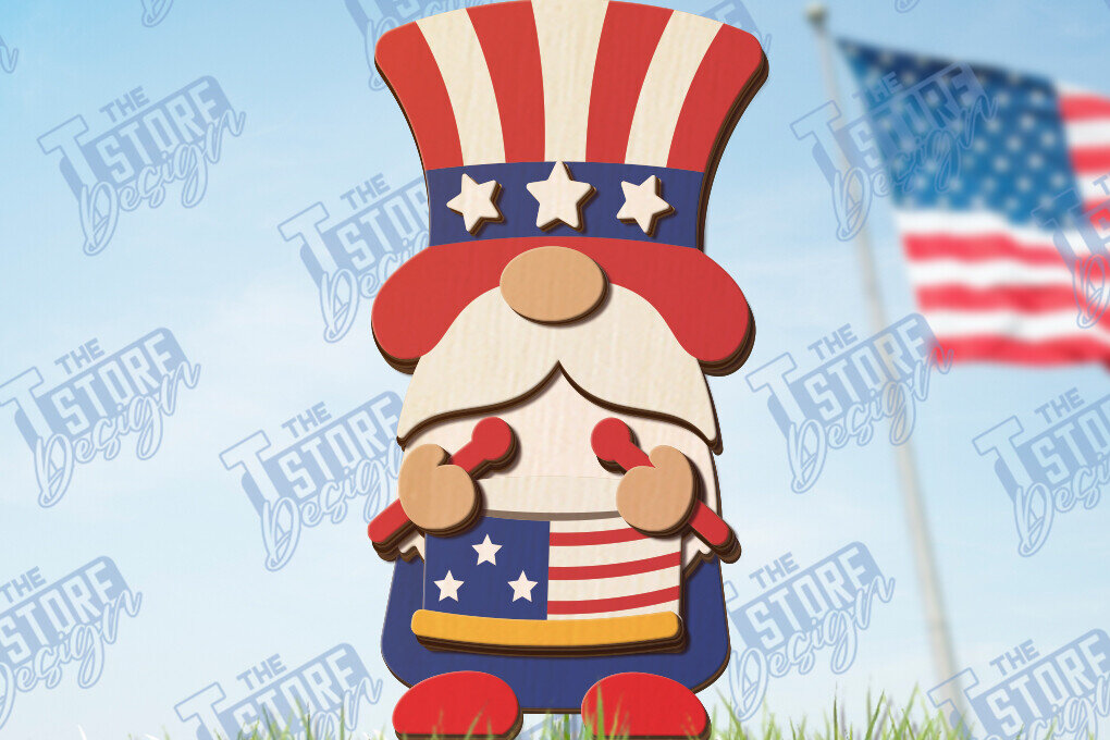 Intra απο ξύλο plywood 3mm-4mm πάχος 4 Ιουλίου Gnome Stakes | CNC Δίασταση 15x15 cm INTRAFABR-120839757